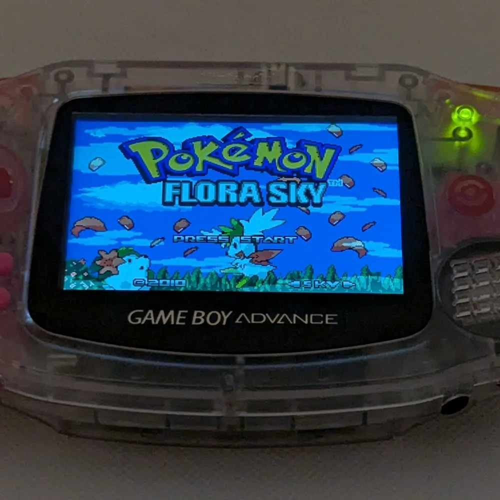 Game Boy Advance - Pink (Transparent/USB-C Charging) (LCD Screen) + (FLORA SKY)